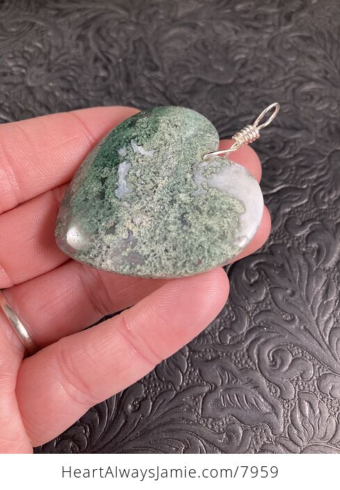 Heart Shaped Moss Agate Stone Jewelry Pendant - #NmRI2iKRk7U-5