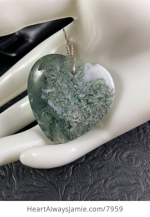 Heart Shaped Moss Agate Stone Jewelry Pendant - #NmRI2iKRk7U-2