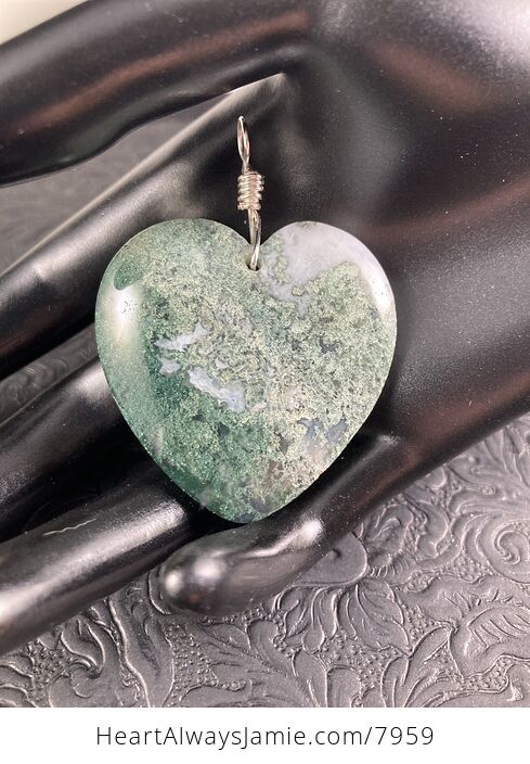 Heart Shaped Moss Agate Stone Jewelry Pendant - #NmRI2iKRk7U-4