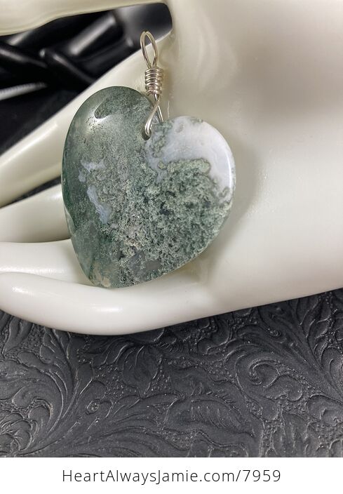 Heart Shaped Moss Agate Stone Jewelry Pendant - #NmRI2iKRk7U-3