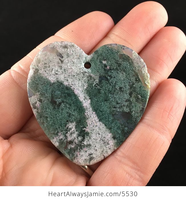 Heart Shaped Moss Agate Stone Jewelry Pendant - #O3NkWp51LMQ-6