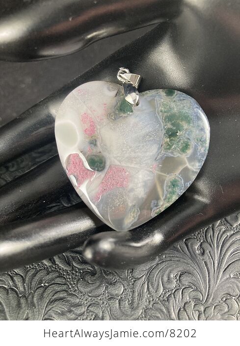 Heart Shaped Moss Agate Stone Jewelry Pendant - #WUR4rVdNA7I-1