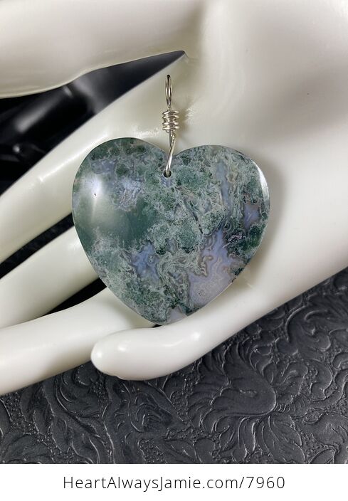 Heart Shaped Moss Agate Stone Jewelry Pendant - #pOa5oFUXVQs-3