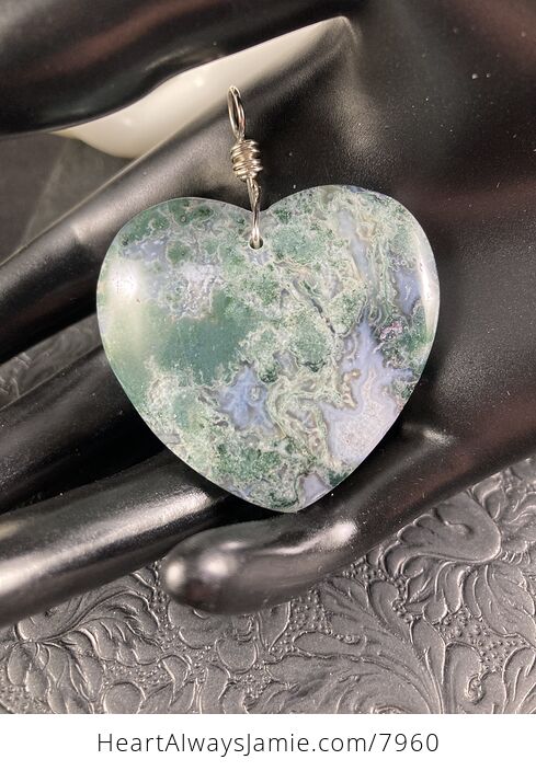 Heart Shaped Moss Agate Stone Jewelry Pendant - #pOa5oFUXVQs-2