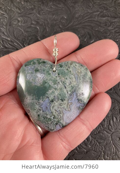 Heart Shaped Moss Agate Stone Jewelry Pendant - #pOa5oFUXVQs-1