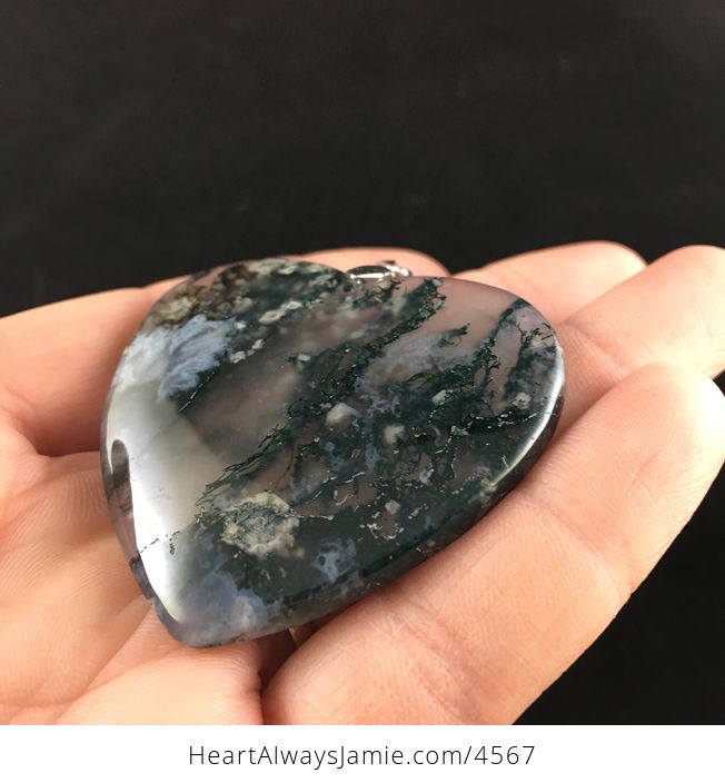 Heart Shaped Moss Agate Stone Jewelry Pendant - #wv2yDBbD2qM-4