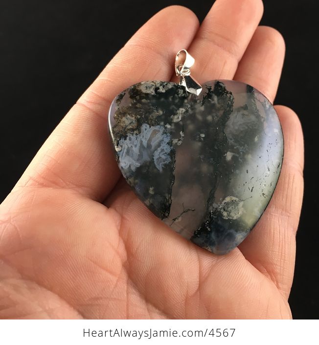 Heart Shaped Moss Agate Stone Jewelry Pendant - #wv2yDBbD2qM-2