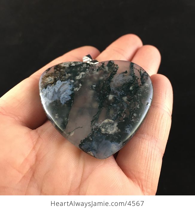 Heart Shaped Moss Agate Stone Jewelry Pendant - #wv2yDBbD2qM-3