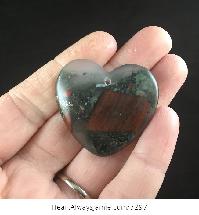 Heart Shaped Natural African Bloodstone Cherry Orchard Jasper Septinite Stone Jewelry Pendant - #aIBje8EvJHs-1