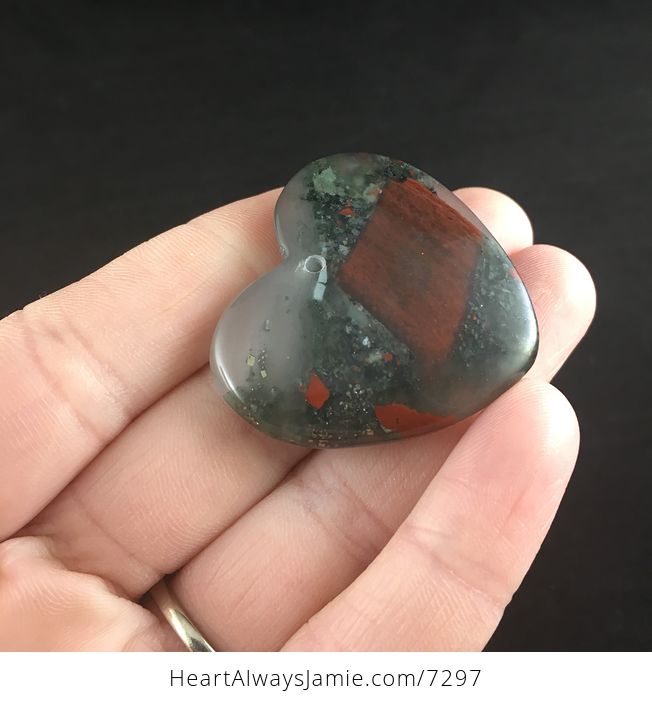 Heart Shaped Natural African Bloodstone Cherry Orchard Jasper Septinite Stone Jewelry Pendant - #aIBje8EvJHs-4