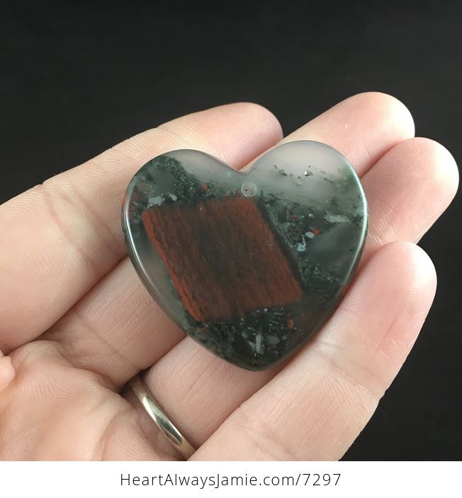Heart Shaped Natural African Bloodstone Cherry Orchard Jasper Septinite Stone Jewelry Pendant - #aIBje8EvJHs-5