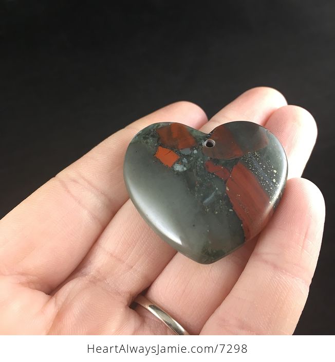 Heart Shaped Natural African Bloodstone Cherry Orchard Jasper Septinite Stone Jewelry Pendant - #rX5Rvu7MEXY-2