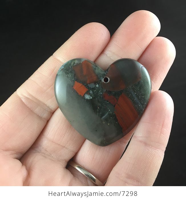 Heart Shaped Natural African Bloodstone Cherry Orchard Jasper Septinite Stone Jewelry Pendant - #rX5Rvu7MEXY-1