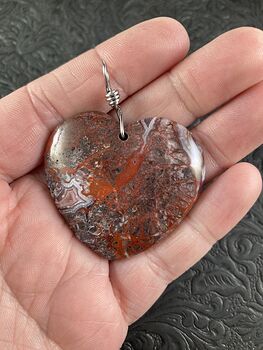 Heart Shaped Natural Blood Red Crazy Lace Agate Stone Jewelry Pendant Necklace #wQ2TSCQwSkA