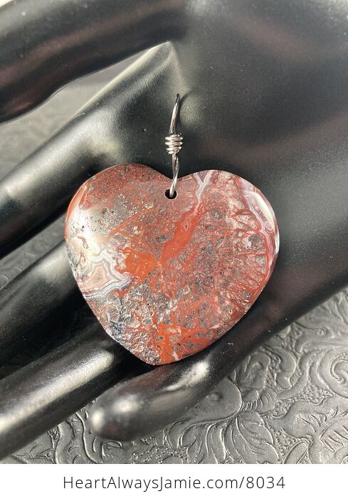 Heart Shaped Natural Blood Red Crazy Lace Agate Stone Jewelry Pendant Necklace - #wQ2TSCQwSkA-2
