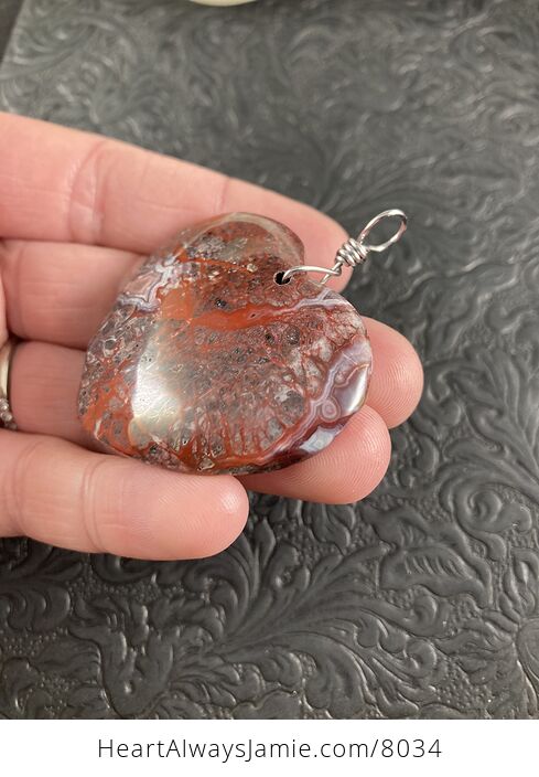 Heart Shaped Natural Blood Red Crazy Lace Agate Stone Jewelry Pendant Necklace - #wQ2TSCQwSkA-6