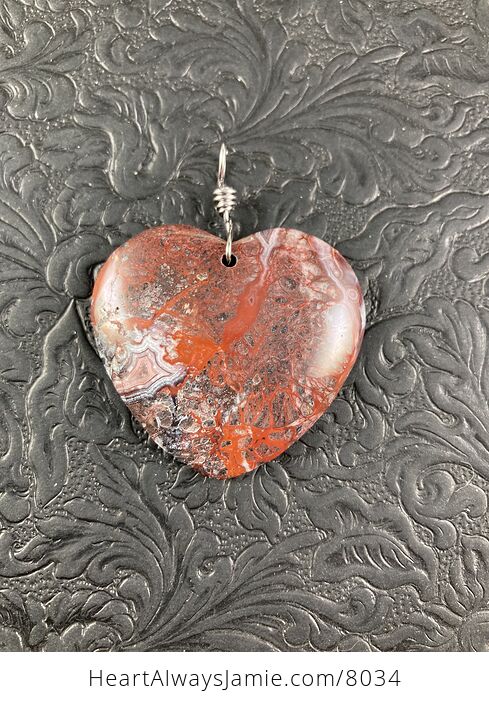 Heart Shaped Natural Blood Red Crazy Lace Agate Stone Jewelry Pendant Necklace - #wQ2TSCQwSkA-4