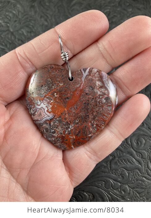 Heart Shaped Natural Blood Red Crazy Lace Agate Stone Jewelry Pendant Necklace - #wQ2TSCQwSkA-1