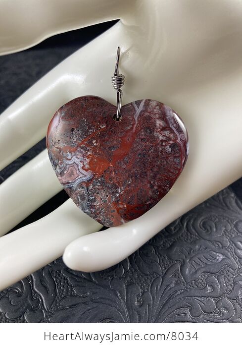 Heart Shaped Natural Blood Red Crazy Lace Agate Stone Jewelry Pendant Necklace - #wQ2TSCQwSkA-3