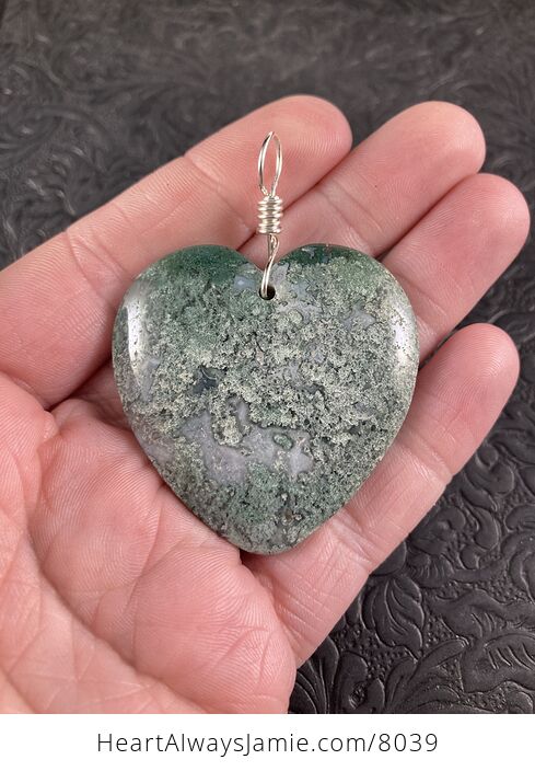 Heart Shaped Natural Green Moss Agate Stone Jewelry Pendant - #yBYrH3xAFz0-1