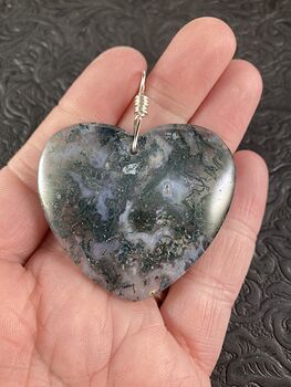 Heart Shaped Natural Moss Agate Stone Jewelry Pendant #tGL5Yn9ikO0