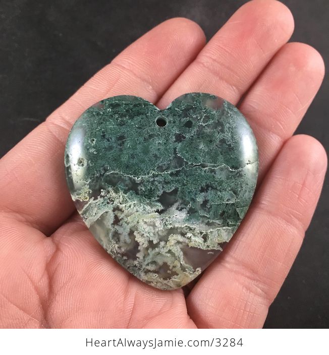 Heart Shaped Natural Moss Agate Stone Jewelry Pendant - #6Un5NY1z7xg-1