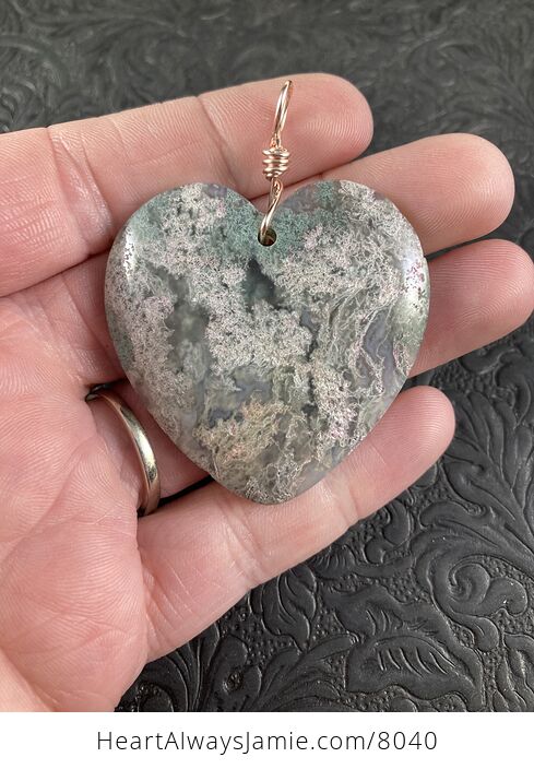 Heart Shaped Natural Moss Agate Stone Jewelry Pendant - #7Wq03hKYGV8-1