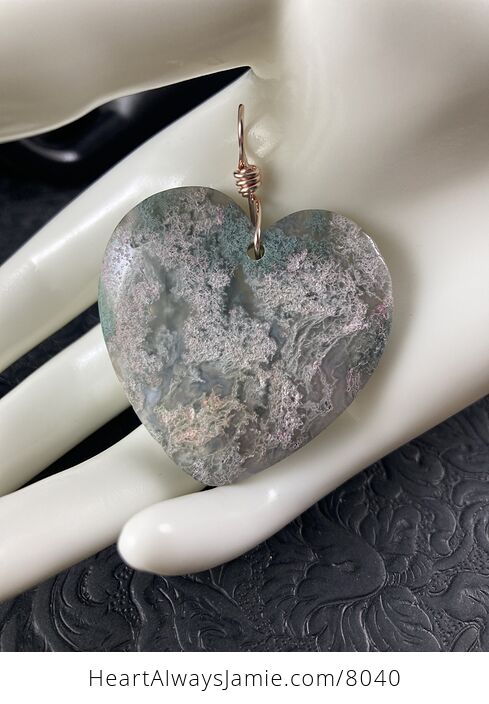 Heart Shaped Natural Moss Agate Stone Jewelry Pendant - #7Wq03hKYGV8-3