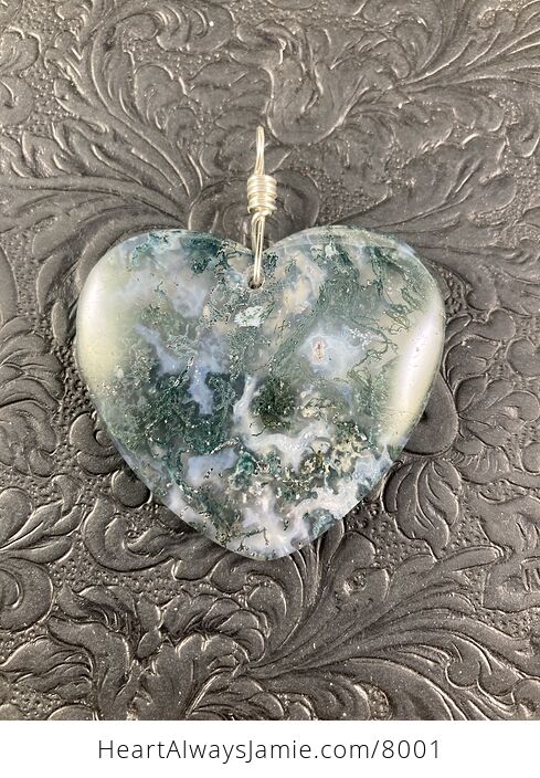 Heart Shaped Natural Moss Agate Stone Jewelry Pendant - #tGL5Yn9ikO0-4