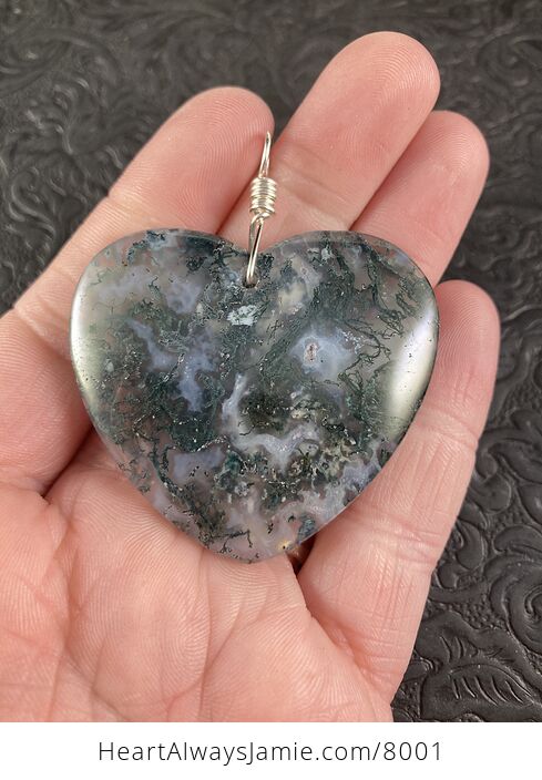 Heart Shaped Natural Moss Agate Stone Jewelry Pendant - #tGL5Yn9ikO0-1