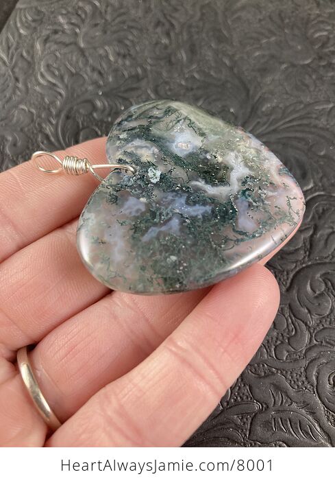 Heart Shaped Natural Moss Agate Stone Jewelry Pendant - #tGL5Yn9ikO0-3