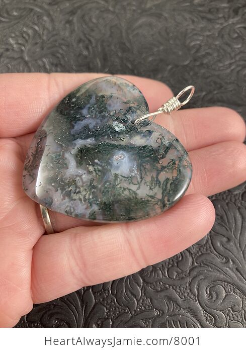 Heart Shaped Natural Moss Agate Stone Jewelry Pendant - #tGL5Yn9ikO0-2