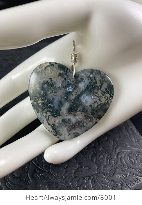 Heart Shaped Natural Moss Agate Stone Jewelry Pendant - #tGL5Yn9ikO0-6