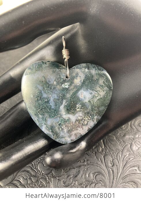 Heart Shaped Natural Moss Agate Stone Jewelry Pendant - #tGL5Yn9ikO0-7