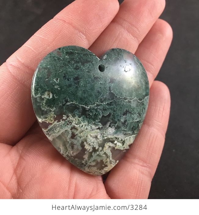 Heart Shaped Natural Moss Agate Stone Jewelry Pendant Necklace - #6Un5NY1z7xg-3