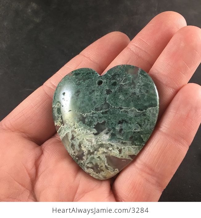 Heart Shaped Natural Moss Agate Stone Jewelry Pendant Necklace - #6Un5NY1z7xg-4