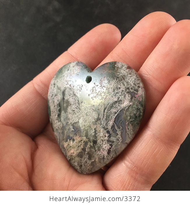Heart Shaped Natural Moss Agate Stone Pendant Necklace Jewelry - #y6dnjvp5QAU-3