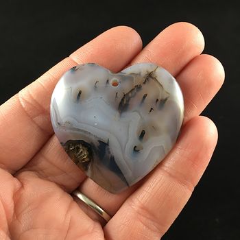 Heart Shaped Ocean Chalcedony Agate Stone Jewelry Pendant #XLFtwvivvEw
