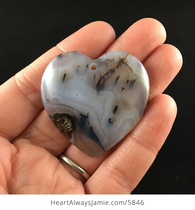 Heart Shaped Ocean Chalcedony Agate Stone Jewelry Pendant - #XLFtwvivvEw-1
