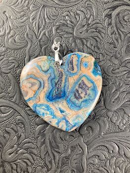 Heart Shaped Orange and Blue Crazy Lace Agate Stone Jewelry Pendant #DiMiCJ4mJvo
