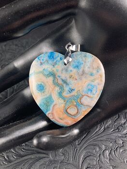 Heart Shaped Orange and Blue Crazy Lace Agate Stone Jewelry Pendant #uSSo3z5Yfw8