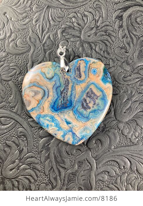 Heart Shaped Orange and Blue Crazy Lace Agate Stone Jewelry Pendant - #DiMiCJ4mJvo-1