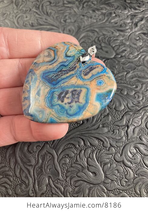Heart Shaped Orange and Blue Crazy Lace Agate Stone Jewelry Pendant - #DiMiCJ4mJvo-5