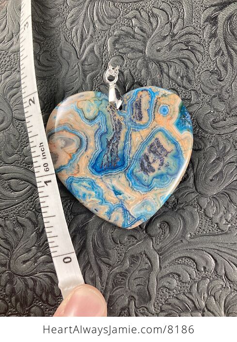 Heart Shaped Orange and Blue Crazy Lace Agate Stone Jewelry Pendant - #DiMiCJ4mJvo-3