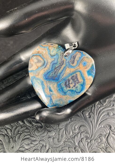 Heart Shaped Orange and Blue Crazy Lace Agate Stone Jewelry Pendant - #DiMiCJ4mJvo-2