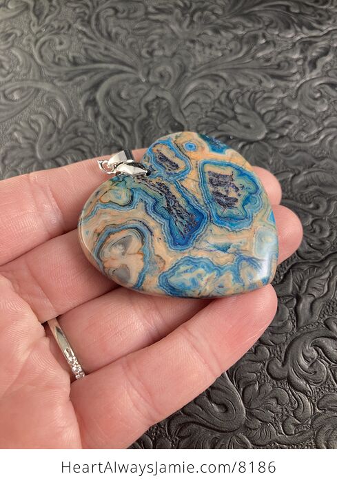 Heart Shaped Orange and Blue Crazy Lace Agate Stone Jewelry Pendant - #DiMiCJ4mJvo-6