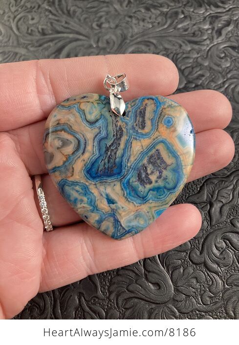 Heart Shaped Orange and Blue Crazy Lace Agate Stone Jewelry Pendant - #DiMiCJ4mJvo-4