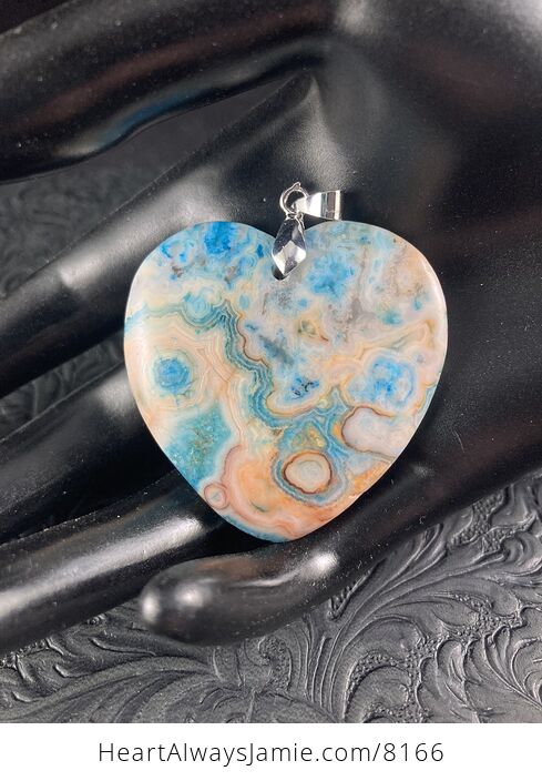 Heart Shaped Orange and Blue Crazy Lace Agate Stone Jewelry Pendant - #uSSo3z5Yfw8-1