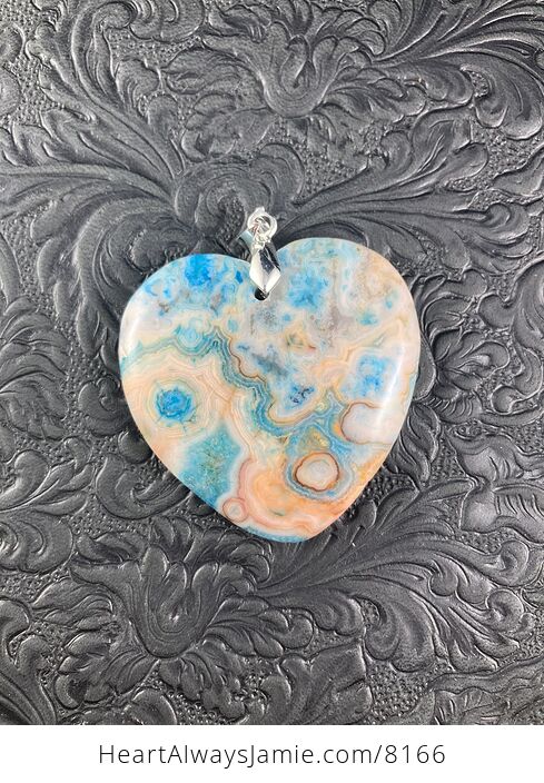 Heart Shaped Orange and Blue Crazy Lace Agate Stone Jewelry Pendant - #uSSo3z5Yfw8-2