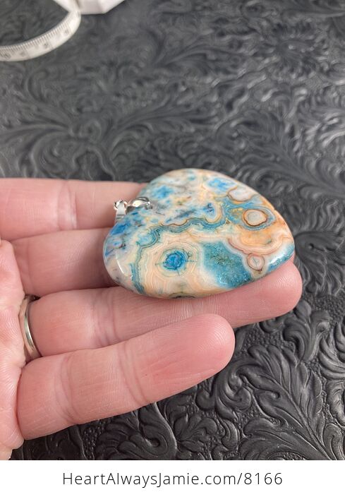 Heart Shaped Orange and Blue Crazy Lace Agate Stone Jewelry Pendant - #uSSo3z5Yfw8-6